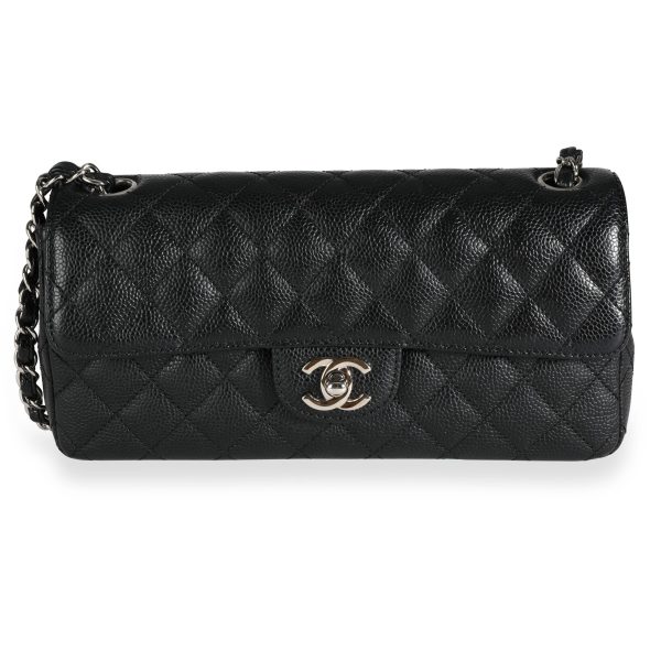 111100 fv Chanel Black Quilted Caviar East West Flap Bag