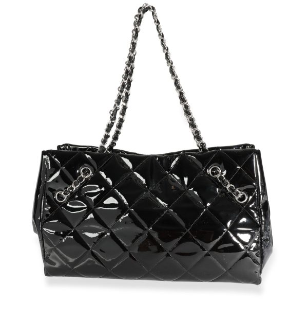 111151 bv Chanel Black Quilted Patent Leather Shopping Tote