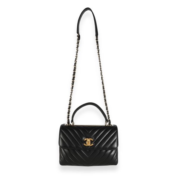 111176 bv 5ccb25c0 adde 460f 82b3 ddc563beee91 Chanel Black Lambskin Chevron Quilted Trendy CC Top Handle Flap Bag