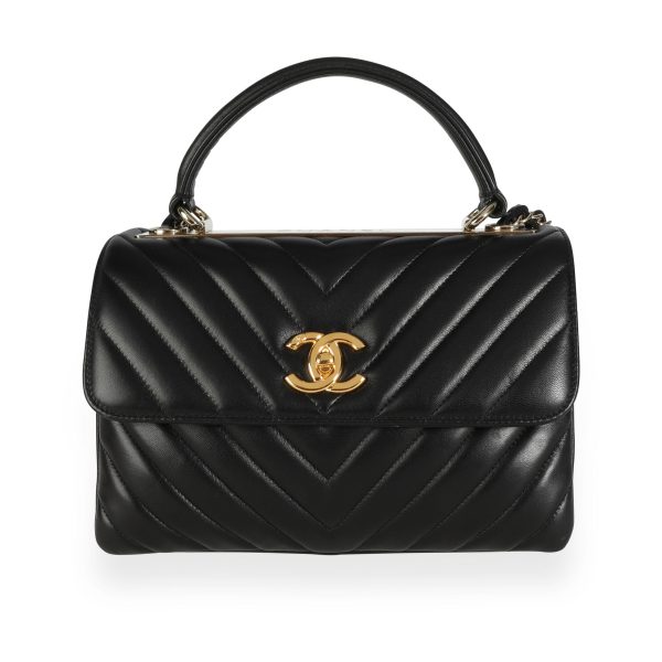 111176 fv 86f4970b 0bd3 4f0a 8aca 71bc87f40851 Chanel Black Lambskin Chevron Quilted Trendy CC Top Handle Flap Bag