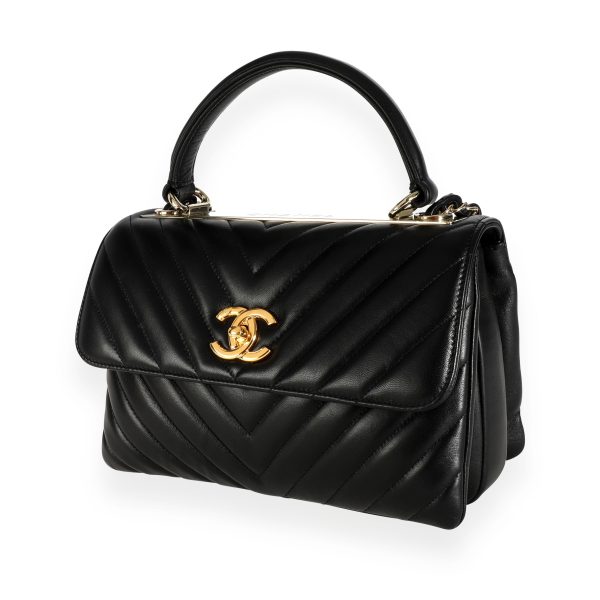 111176 sv 36670d14 7120 41cc 9ebe 0325fe0edc5e Chanel Black Lambskin Chevron Quilted Trendy CC Top Handle Flap Bag