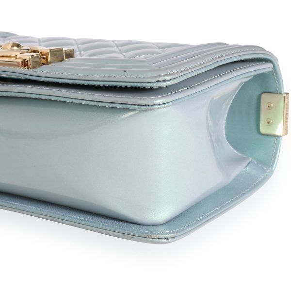 111177 box 361c1cfc bf07 4cc9 9e16 f60855142e00 Chanel Iridescent Light Blue Patent Leather Small Boy Bag