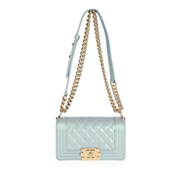 111177 bv 93deceae 2158 48b4 9882 0c6014db3c74 Chanel Iridescent Light Blue Patent Leather Small Boy Bag