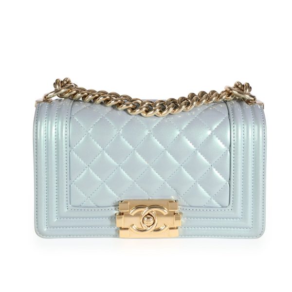 111177 fv 7bd2f1cb b5c8 4159 a575 7f25870776a9 Chanel Iridescent Light Blue Patent Leather Small Boy Bag