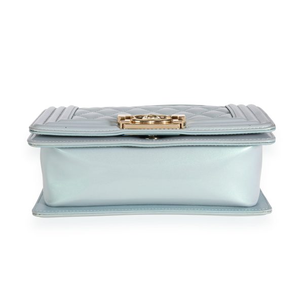 111177 stamp 98fe63b7 6dd0 4052 a301 934cbfdfef6e Chanel Iridescent Light Blue Patent Leather Small Boy Bag