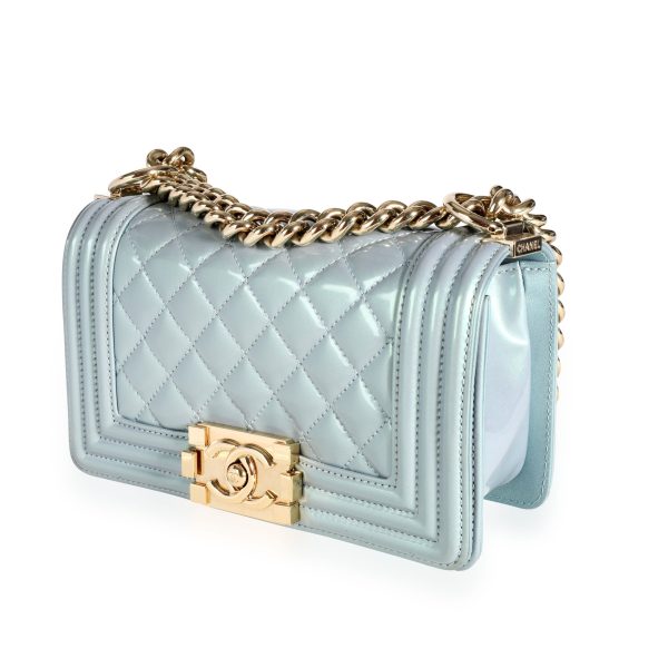 111177 sv 6f767838 37ed 451d 984c 136c888d893b Chanel Iridescent Light Blue Patent Leather Small Boy Bag