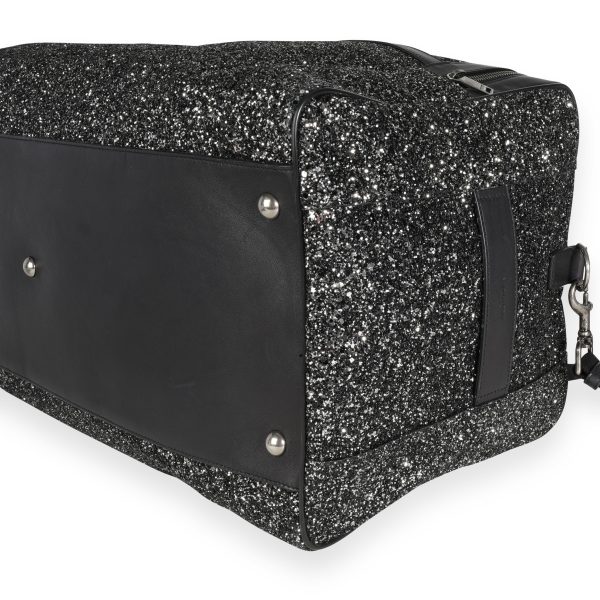 111445 box Saint Laurent Glitter Canvas Black Leather City Gym Duffle Bag