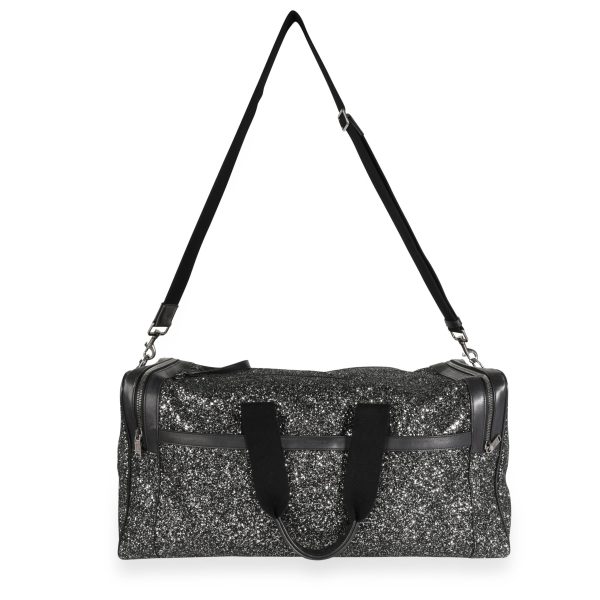 111445 bv Saint Laurent Glitter Canvas Black Leather City Gym Duffle Bag