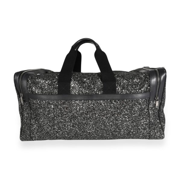 111445 fv Saint Laurent Glitter Canvas Black Leather City Gym Duffle Bag