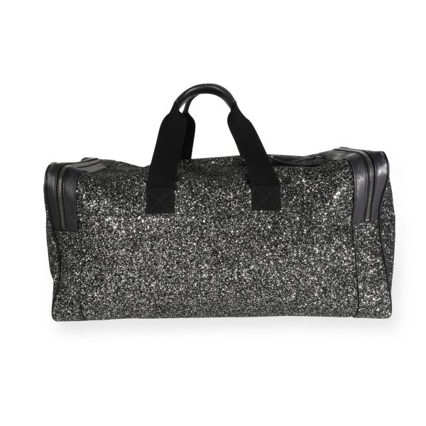 111445 pv Saint Laurent Glitter Canvas Black Leather City Gym Duffle Bag