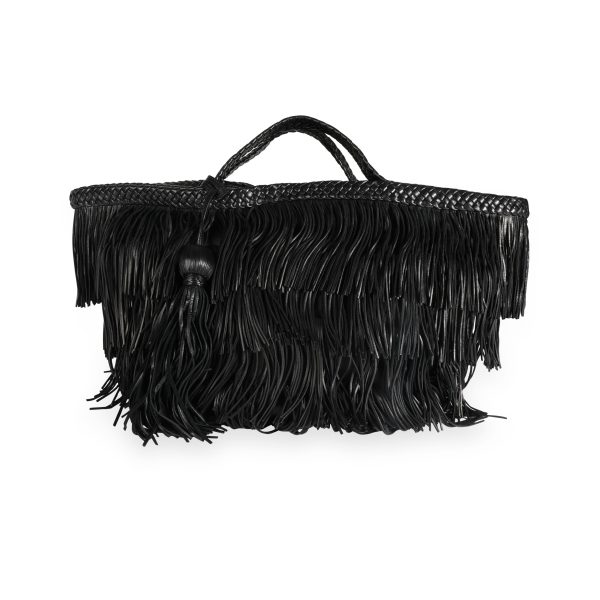 111539 fv Saint Laurent Black Panier Fringed Leather Tote