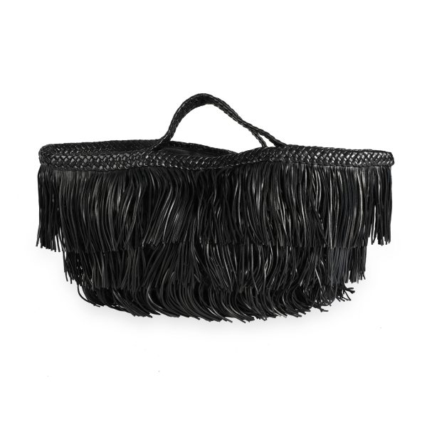 111539 pv Saint Laurent Black Panier Fringed Leather Tote