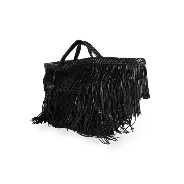 111539 sv Saint Laurent Black Panier Fringed Leather Tote