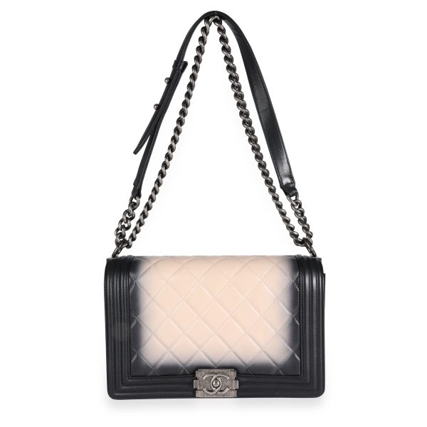 111546 bv Chanel Black Beige Ombré Quilted Leather Boy Bag