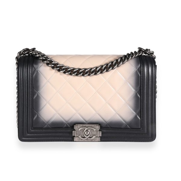 111546 fv Chanel Black Beige Ombré Quilted Leather Boy Bag