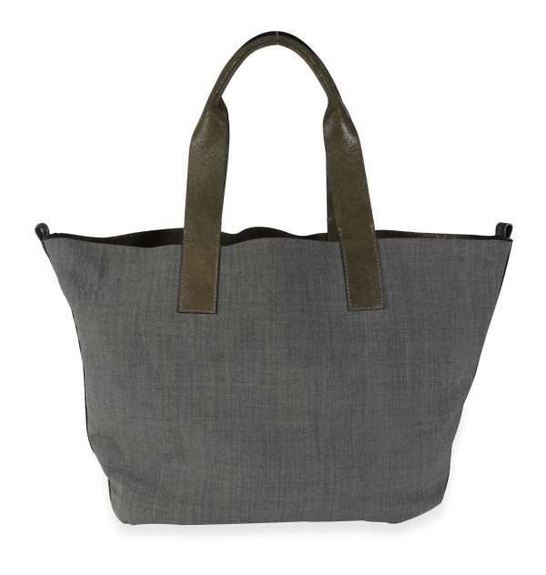 111801 pv Brunello Cucinelli Olive Suede Gray Wool Reversible Tote