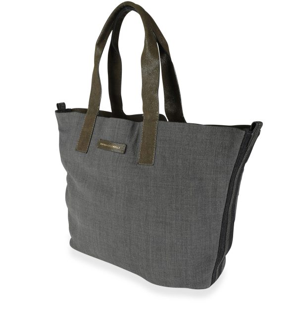 111801 sv Brunello Cucinelli Olive Suede Gray Wool Reversible Tote