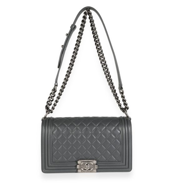 111852 bv 2dacb4a8 2f9a 4cd8 bb9f 86a815cfde9d Chanel Gray Quilted Calfskin Leather Old Medium Boy Bag