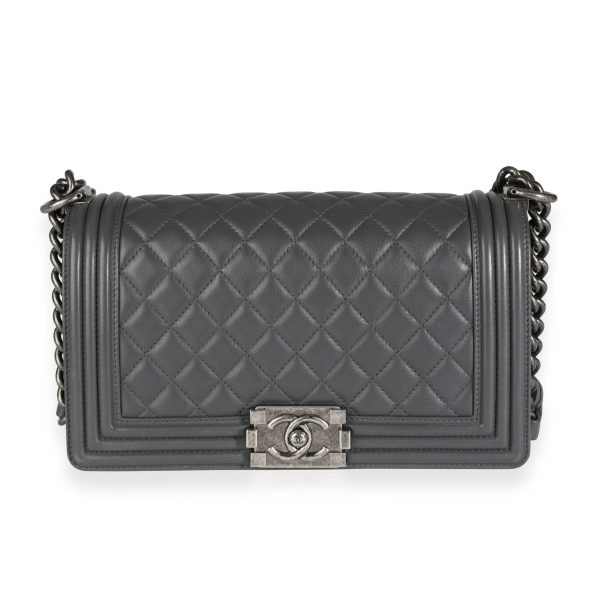 111852 fv 98c9ab6f b475 40bf 9e26 0f332a89bf42 Chanel Gray Quilted Calfskin Leather Old Medium Boy Bag