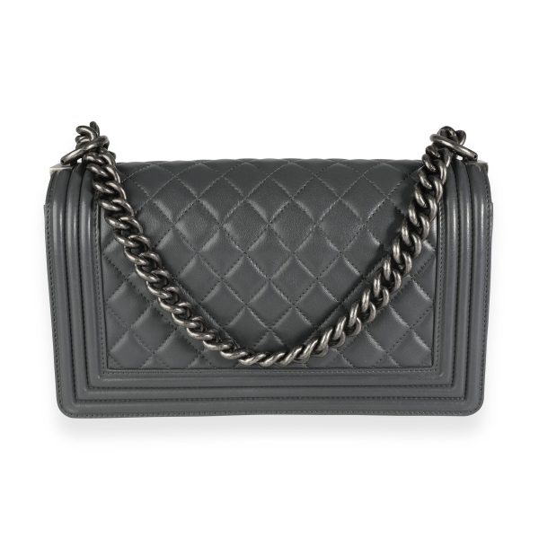 111852 pv ef9091a3 2dd1 4a7f 9502 bd0d91bfcc76 Chanel Gray Quilted Calfskin Leather Old Medium Boy Bag