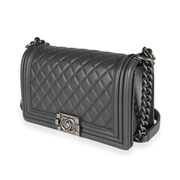 111852 sv 1587dcb0 6ea3 4f88 92fb 98e5b4d6430d Chanel Gray Quilted Calfskin Leather Old Medium Boy Bag