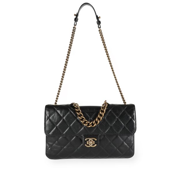 111957 bv Chanel Black Aged Leather Perfect Edge Flap Bag