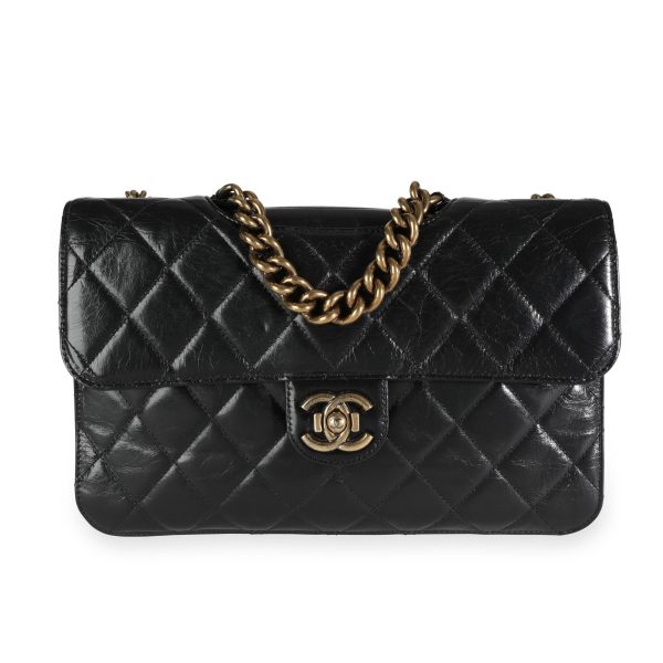 111957 fv Chanel Black Aged Leather Perfect Edge Flap Bag