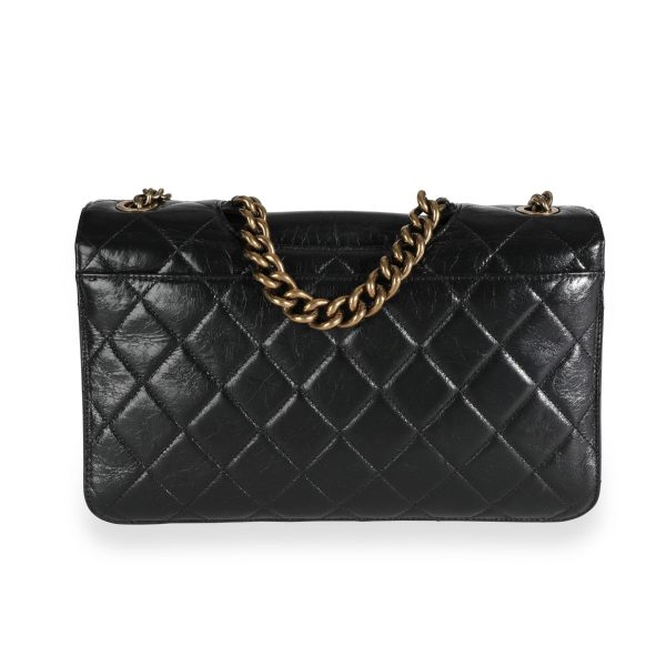 111957 pv Chanel Black Aged Leather Perfect Edge Flap Bag