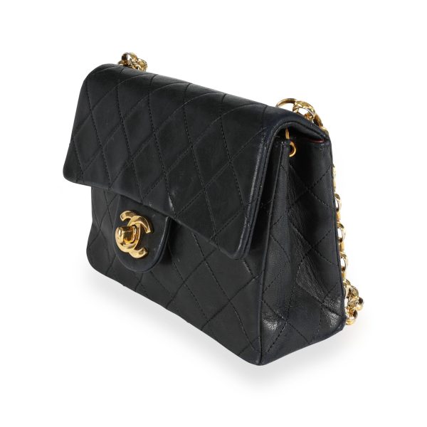 112011 sv Chanel Black Quilted Lambskin Mini Square Single Flap Bag