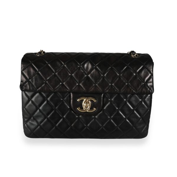 112165 fv Chanel Black Quilted Lambskin XL Jumbo Single Flap Bag