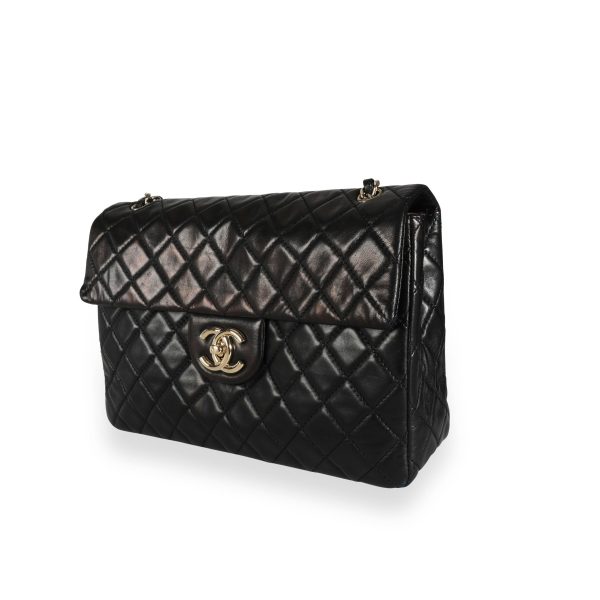 112165 sv Chanel Black Quilted Lambskin XL Jumbo Single Flap Bag