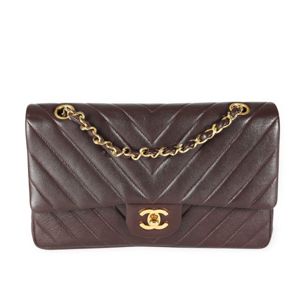 112260 fv Chanel Brown Lambskin Chevron Quilted Medium Classic Double Flap Bag