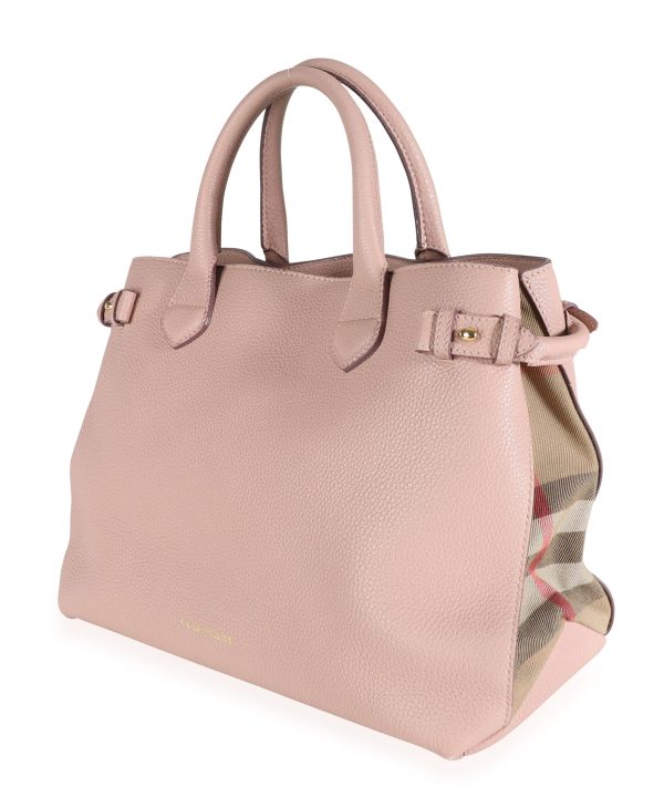 112299 sv f0ba2f13 5a4a 4100 a028 491701a061dc Burberry Nude Blush Pebble Grain Leather House Check Medium Banner Tote