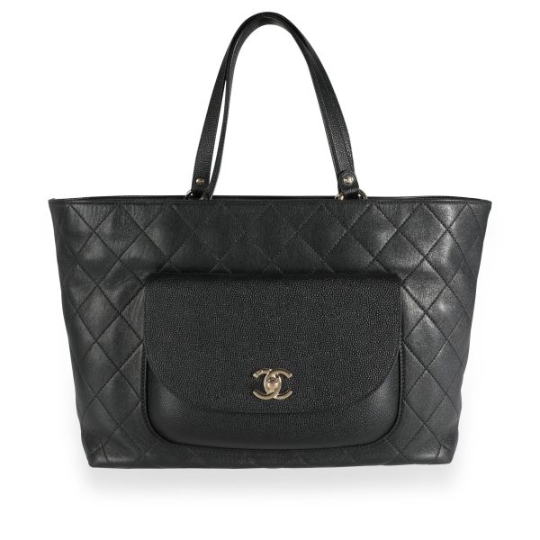 112327 fv fbc555ff dd40 4305 9ebf aaa6aae6c578 Chanel Black Quilted Calfskin Caviar Daily Round Tote