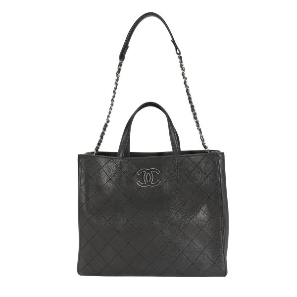 112454 bv Chanel Black Stitched Grained Calfskin Hamptons Tote