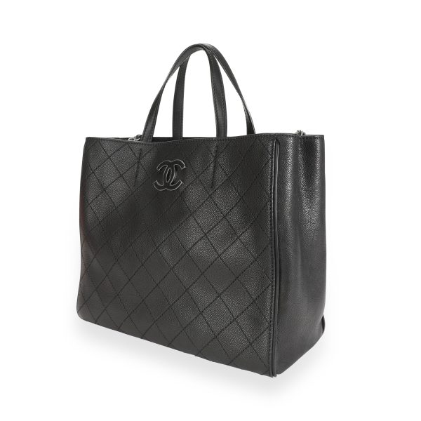 112454 sv Chanel Black Stitched Grained Calfskin Hamptons Tote