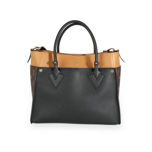 112602 pv Louis Vuitton Black Tan Calfskin And Monogram Canvas On My Side Tote MM