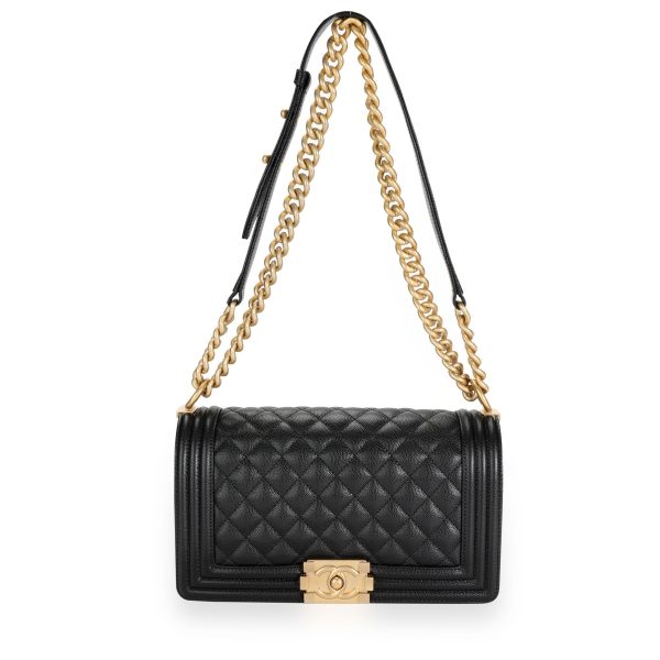 112671 bv Chanel Black Quilted Caviar Medium Boy Bag