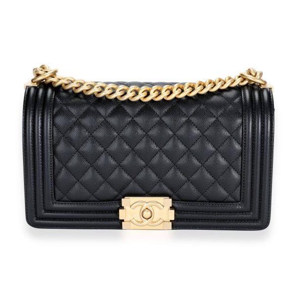 112671 fv Chanel Black Quilted Caviar Medium Boy Bag