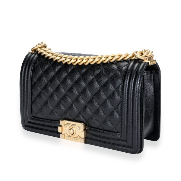 112671 sv Chanel Black Quilted Caviar Medium Boy Bag