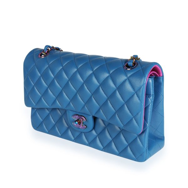 112735 sv f776852b 4525 4f43 b1e1 327acd11e2c7 Chanel Dark Blue Rainbow Quilted Lambskin Medium Classic Double Flap Bag