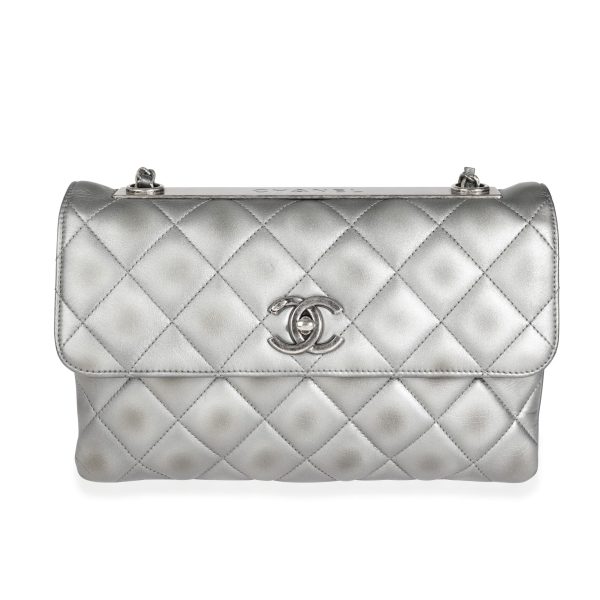 113594 fv 3eea2a4a cac8 4ccd 93eb 8226759d875f Chanel Dark Metallic Silver Quilted Lambskin Medium Trendy CC Shoulder Flap Bag