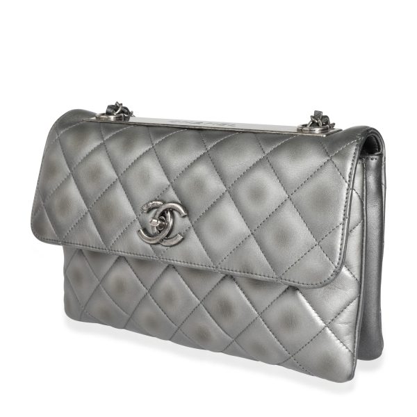 113594 sv 86d0775e 5504 4118 b922 f353bd523fbe Chanel Dark Metallic Silver Quilted Lambskin Medium Trendy CC Shoulder Flap Bag