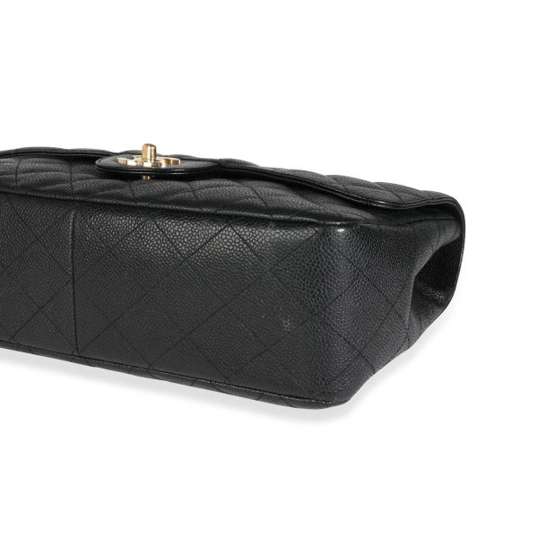 113927 box Chanel Black Quilted Caviar Jumbo Classic Single Flap Bag