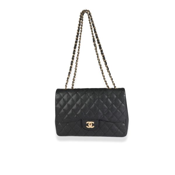 113927 bv Chanel Black Quilted Caviar Jumbo Classic Single Flap Bag