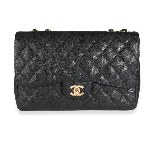 113927 fv Chanel Black Quilted Caviar Jumbo Classic Single Flap Bag