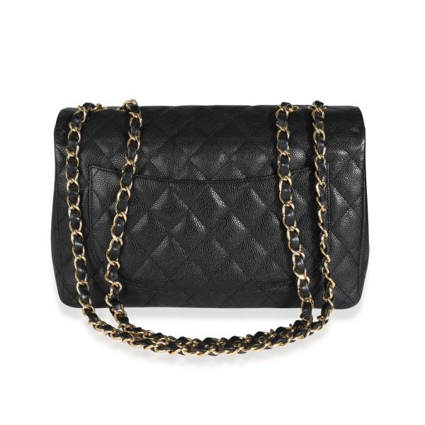 113927 pv Chanel Black Quilted Caviar Jumbo Classic Single Flap Bag