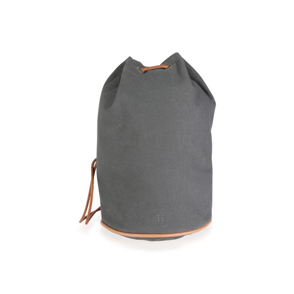 113935 fv Hermès Gray Canvas Polochon Mimile Drawstring Bucket Bag Backpack PHW