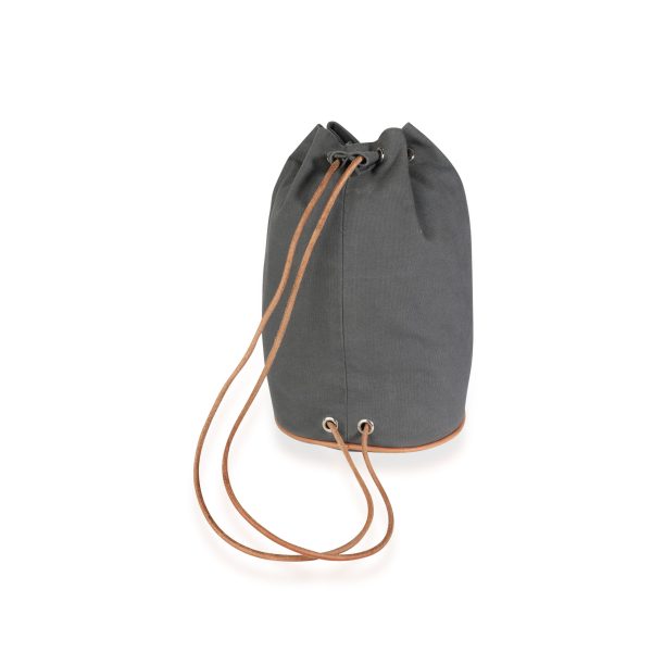 113935 pv Hermès Gray Canvas Polochon Mimile Drawstring Bucket Bag Backpack PHW