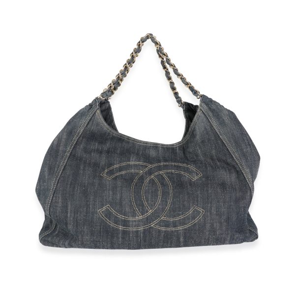 113997 bv Chanel Blue Denim XL Coco Cabas Tote